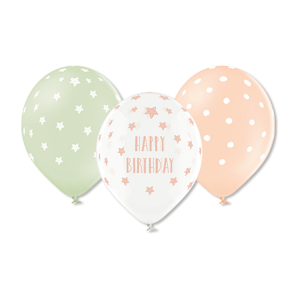 Ava & Yves - Luftballons "Happy Birthday", 12 Stück, Naturkautschuk