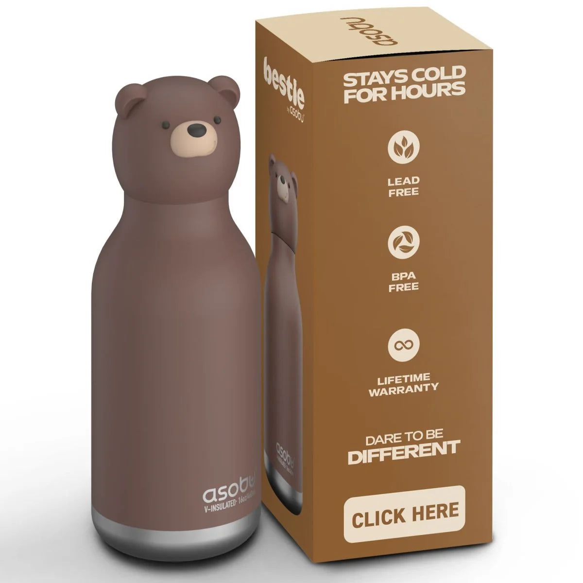 Asobu – Kinder Trinkflasche aus Edelstahl “Bestie Brown Bear”, 460 ml