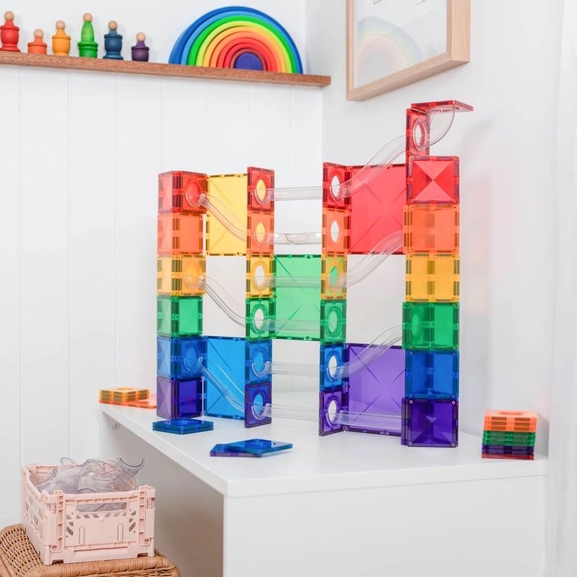 Connetix - Magnetbausteine Kugelbahn Rainbow Super Ball Run, 134 Teile