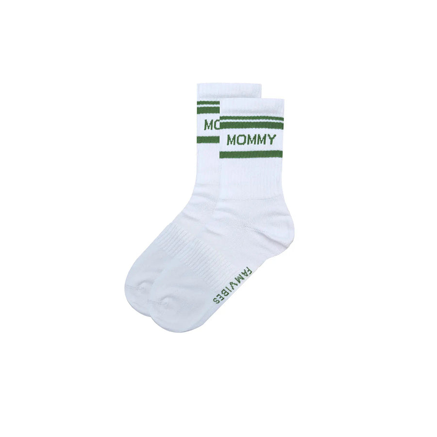 Famvibes Socken MOMMY weiß / grün – Family Socken aus Baumwolle