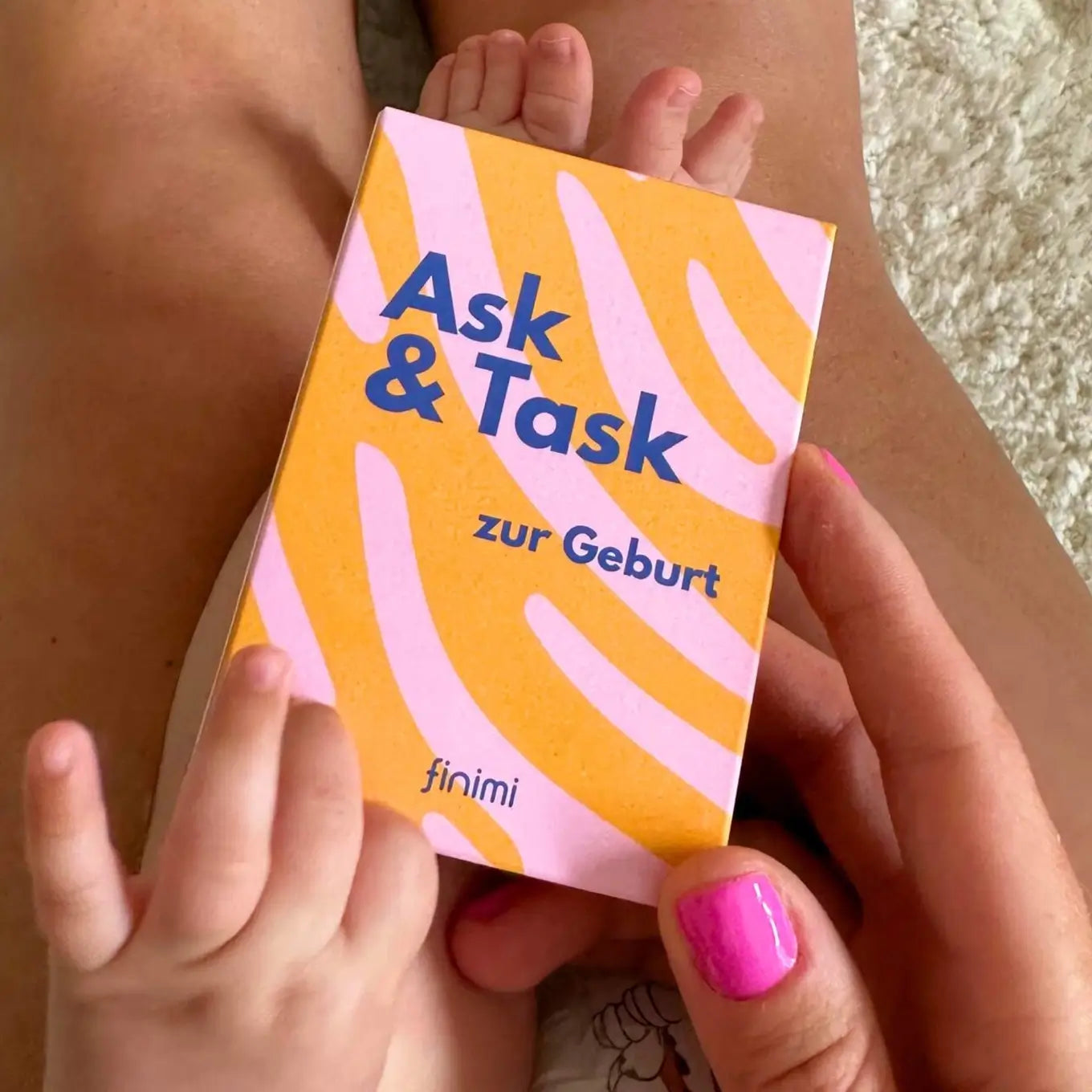 Finimi – Ask & Task Kartenset „zur Geburt“, 53 Karten für Eltern