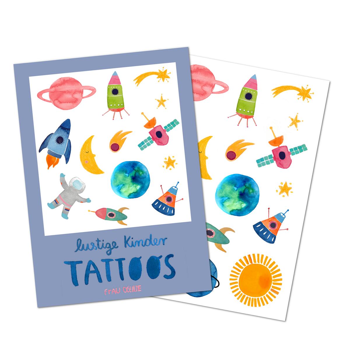 Frau Ottilie – Kindertattoos "Weltraum", vegan & dermatologisch getestet