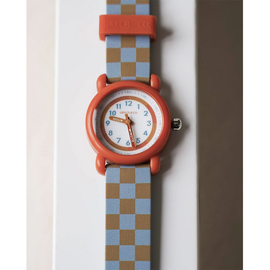 Grech & Co - Uhr "Checks Laguna & Wheat" für Kinder und Erwachsene