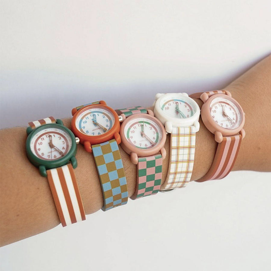 Grech & Co - Uhr "Checks Laguna & Wheat" für Kinder und Erwachsene