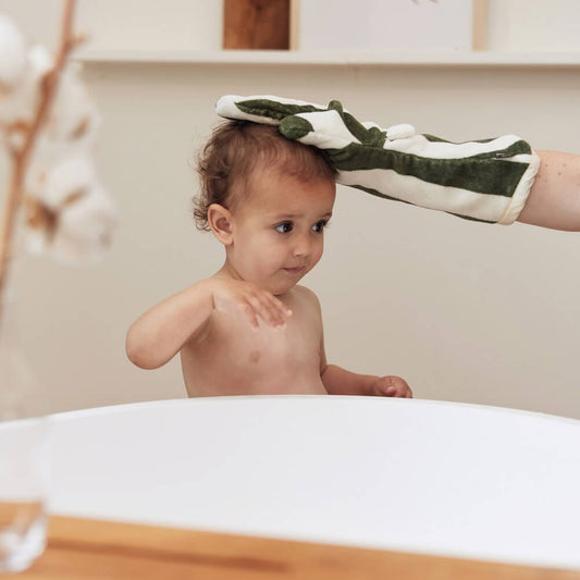 WASCHLAPPEN STRIPE GREEN, GOTS