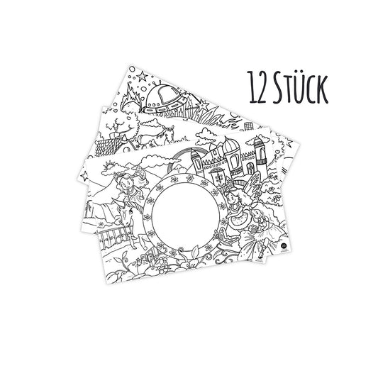 Mal Mich Bunt - 12 Platzsets Mix - Prinzessin, Bauernhof & Weltall