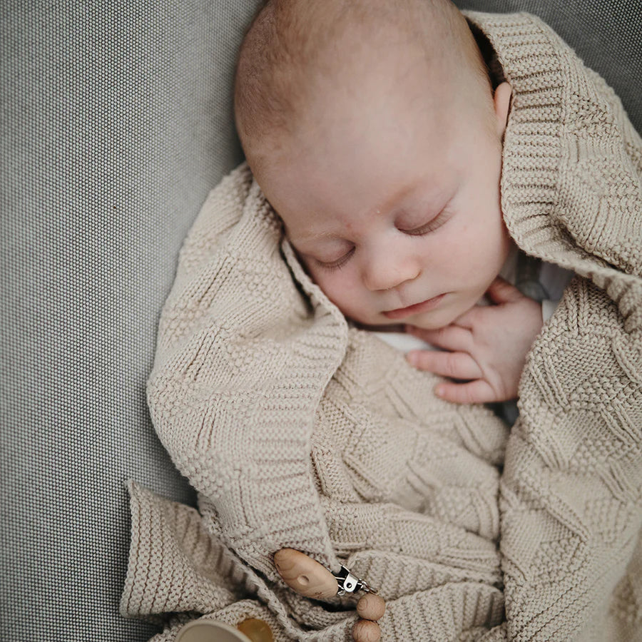 Mushie - Strickdecke "Ribbed Honeycomb Beige"