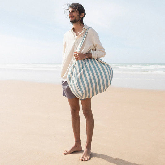 Nobodinoz – Strandtasche "Portofino Blue Stripes" aus Bio-Baumwolle