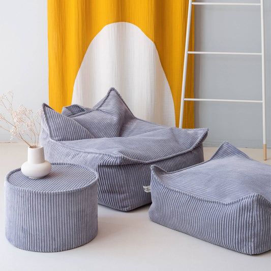 Wigiwama – Schaumstoff-Sitzpuff Cord Blaugrau 39,5cm