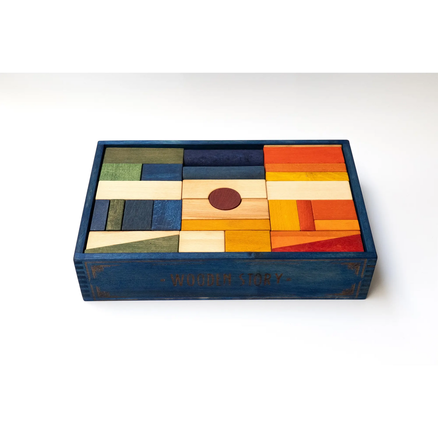 Wooden Story - Holzbauklötze Rainbow XL - 63 Teile mit Holzkasten