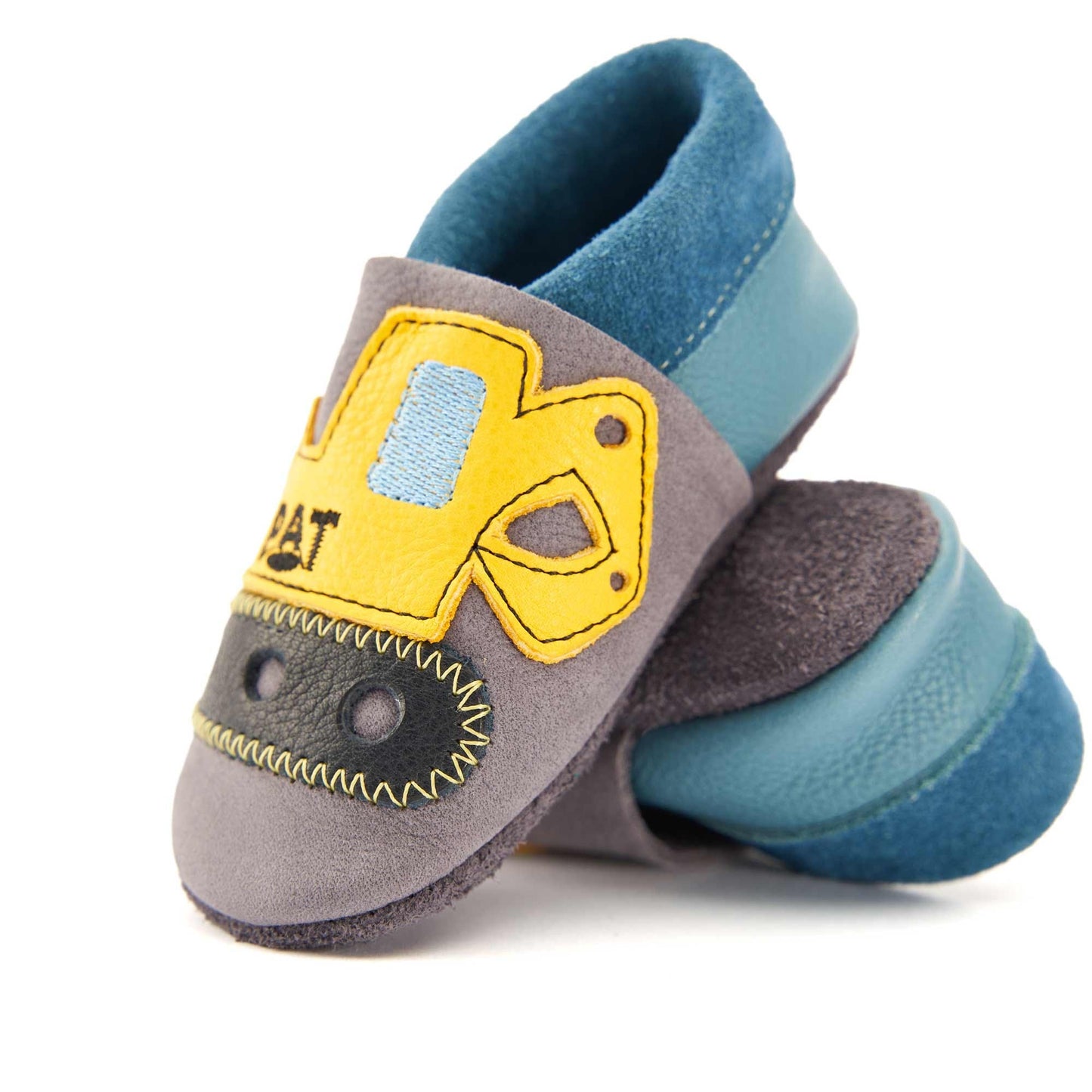 Orangenkinder - Kinder Hausschuhe Bagger Pat (Krabbelschuhe)