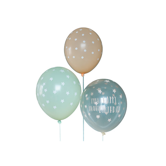 Ava & Yves - Luftballons "Happy Birthday", 12 Stück, Naturkautschuk