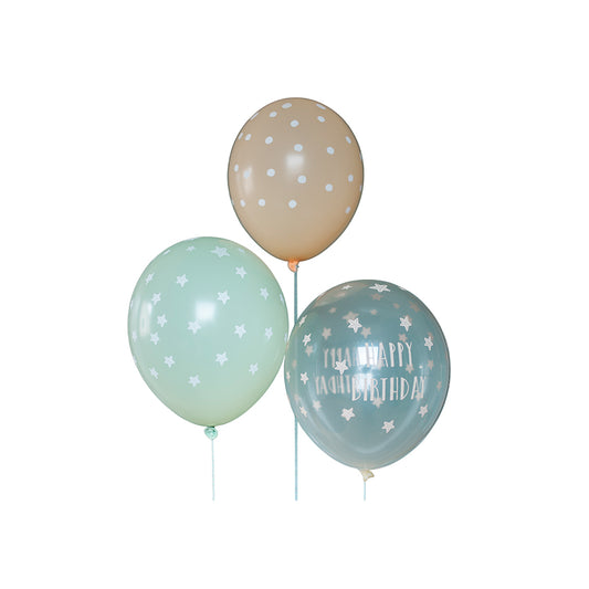 Ava & Yves - Luftballons "Happy Birthday", 12 Stück, Naturkautschuk
