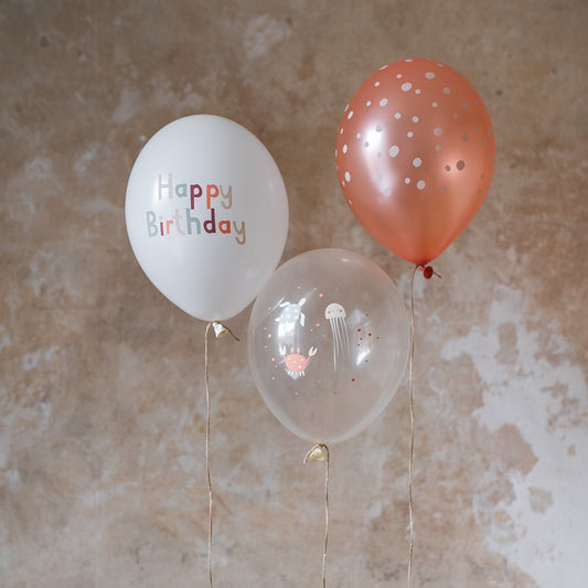 Ava & Yves - Luftballons "Happy Birthday", 12 Stück, Naturkautschuk