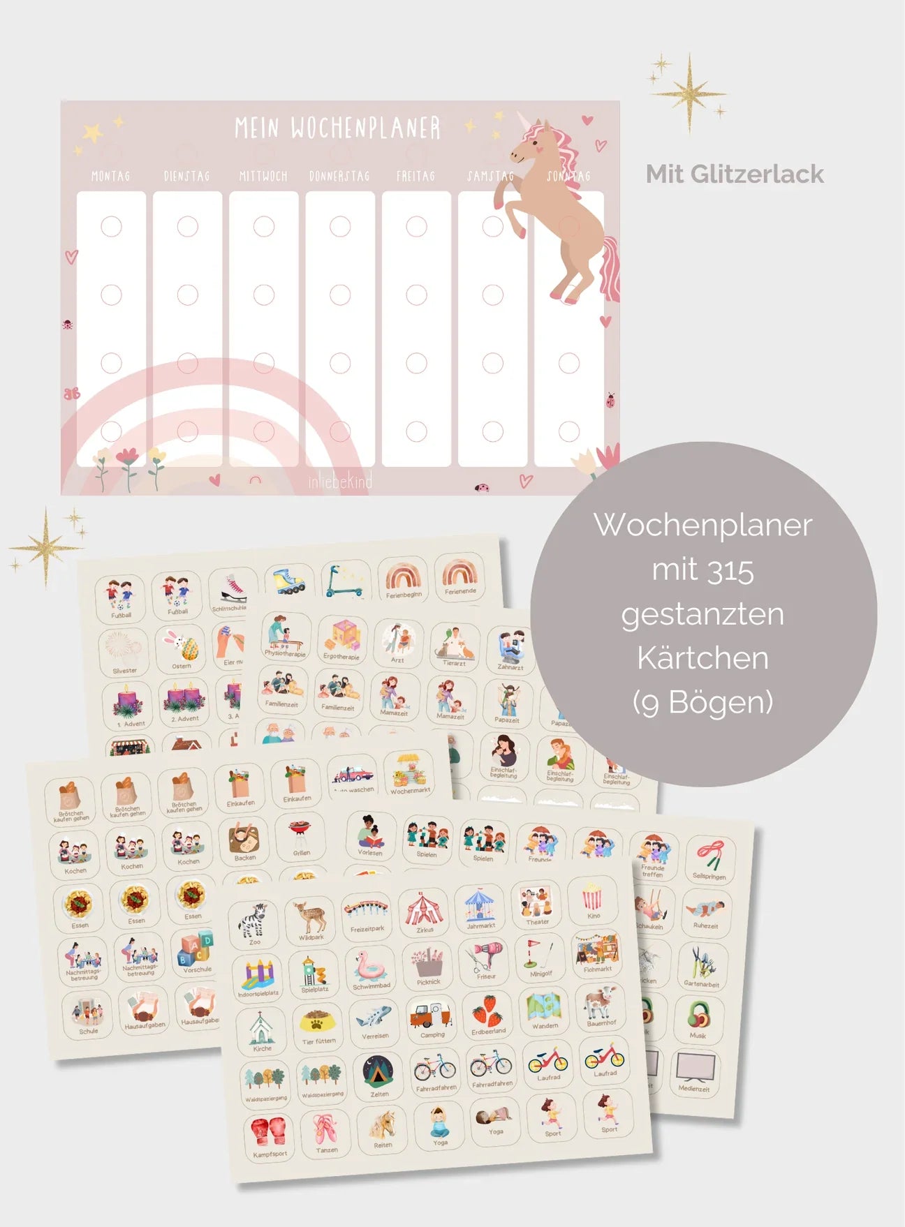 WOCHENPLANER A4 - EINHORN GLITZER