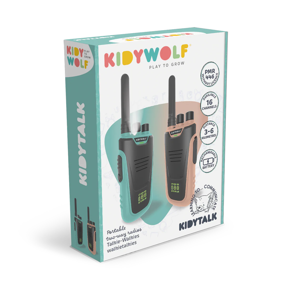 KIDYWOLF Kidytalk Walkie-Talkie Set – Reichweite 6 km, 16 Kanäle