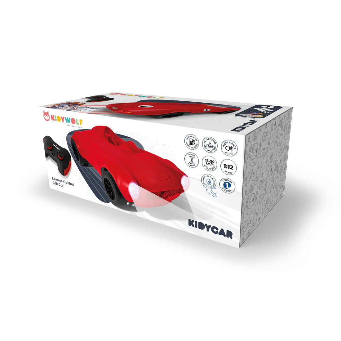 Kidywolf – Kidycar Ferngesteuertes Auto 15 km/h mit Licht, rot