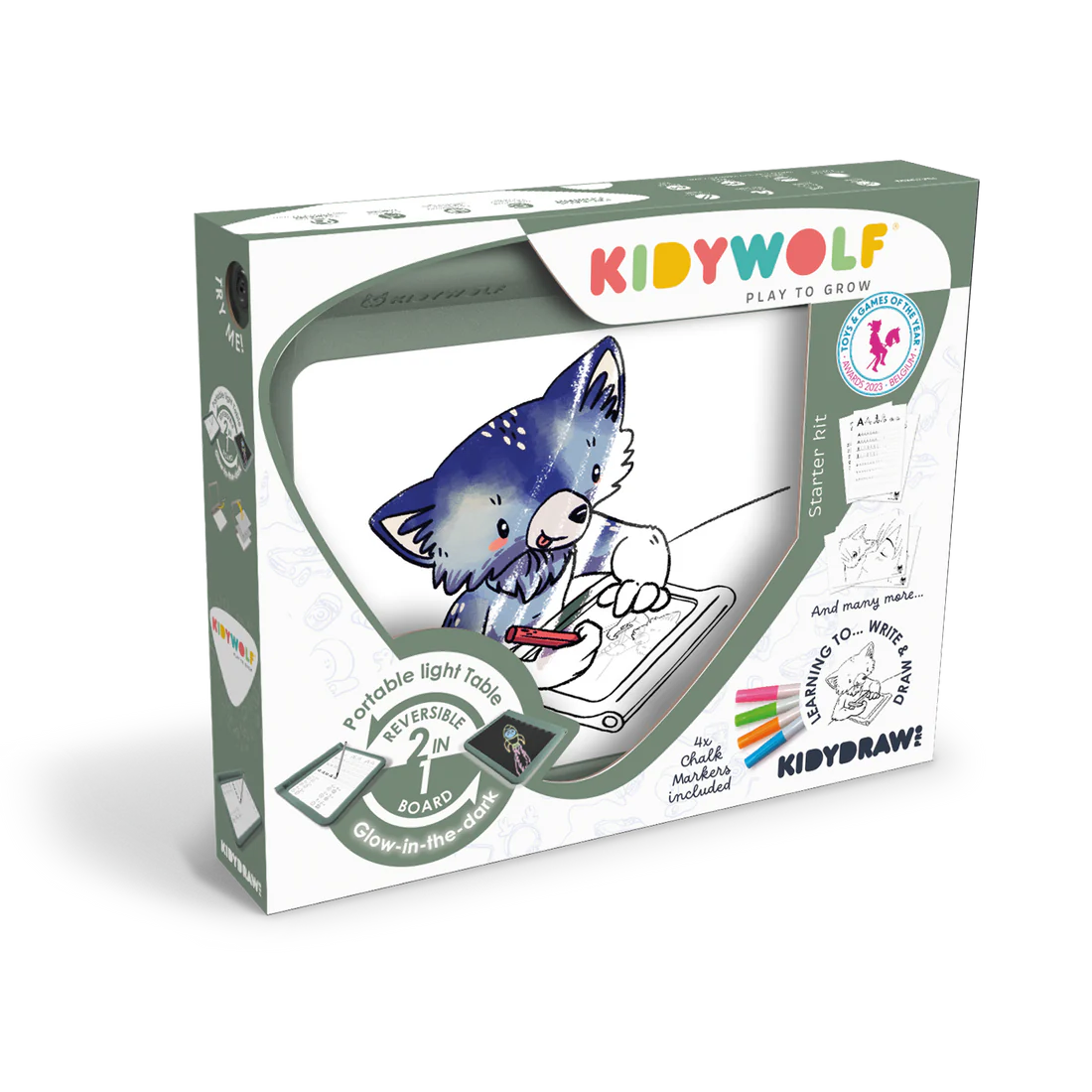 KIDYWOLF Kidydraw Pro – LED Leuchttafel & Maltafel 2-in-1, grün