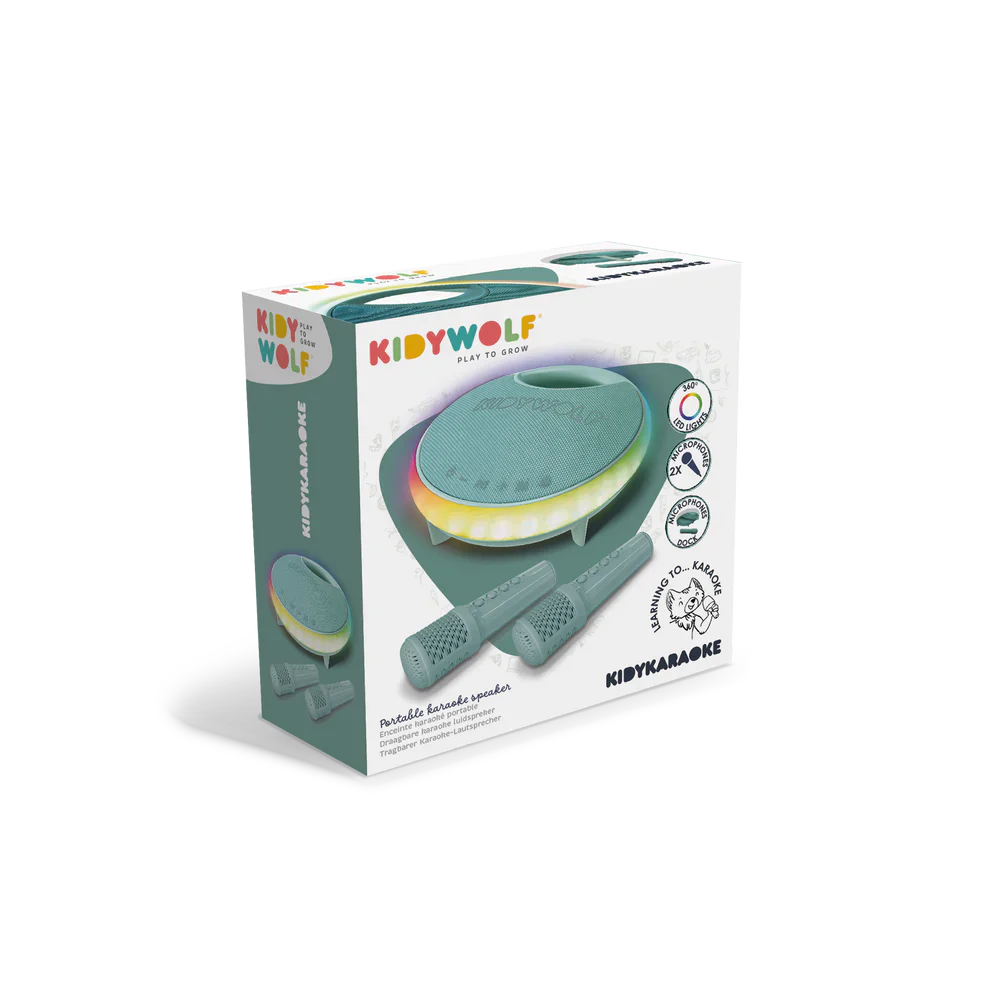 KIDYWOLF Kinder Karaoke Lautsprecher „KIDYKARAOKE“, LED, 2 Mikrofone