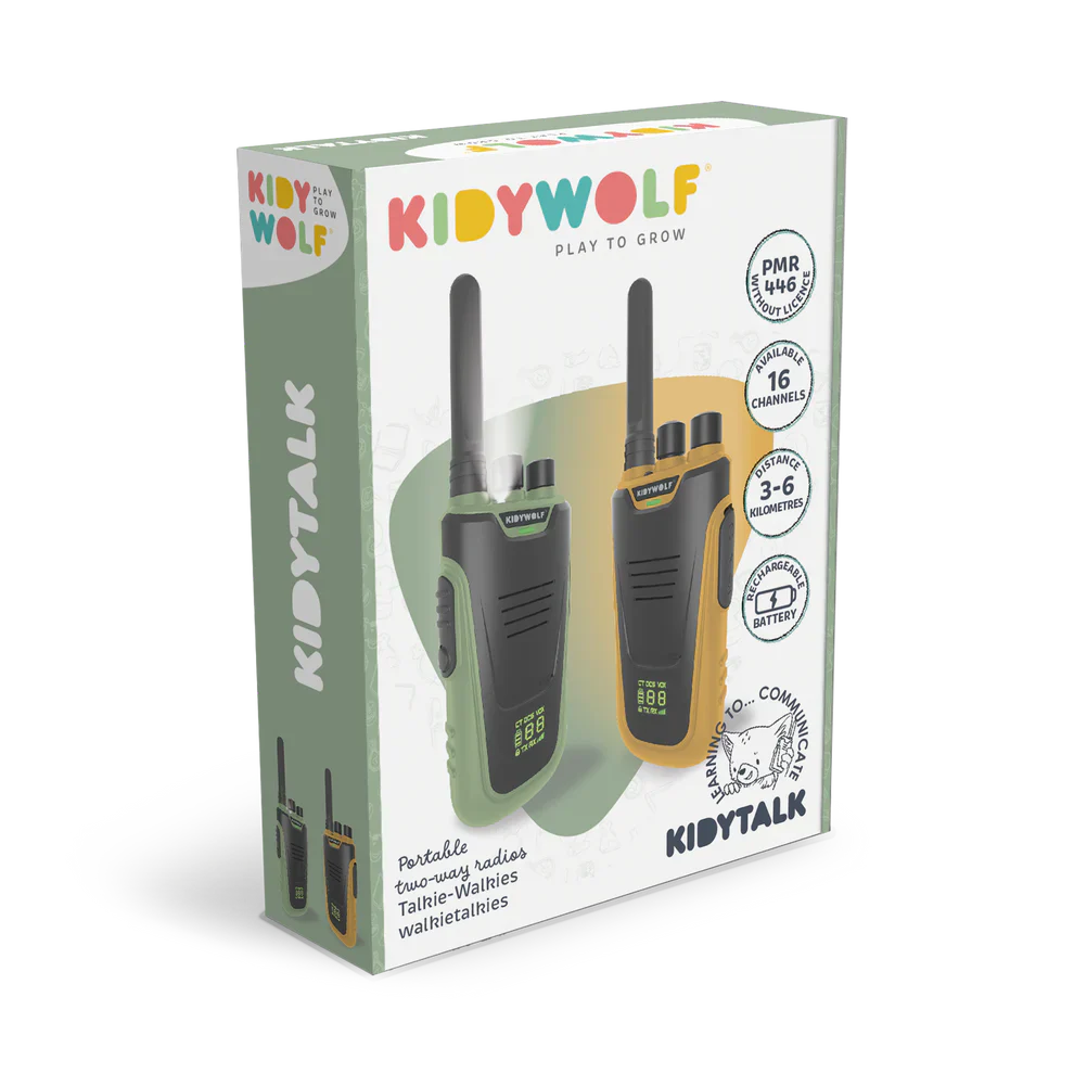 KIDYWOLF Kidytalk Walkie-Talkie Set – Reichweite 6 km, 16 Kanäle