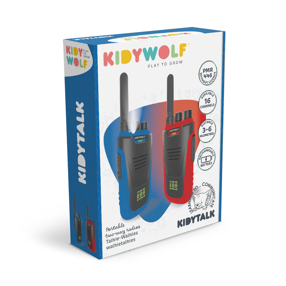 KIDYWOLF Kidytalk Walkie-Talkie Set – Reichweite 6 km, 16 Kanäle