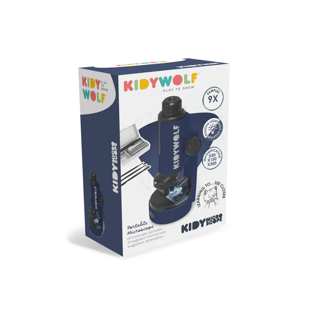 KIDYWOLF Kidymicroscope – Kinder Mikroskop mit 3 Zoomstufen & Licht