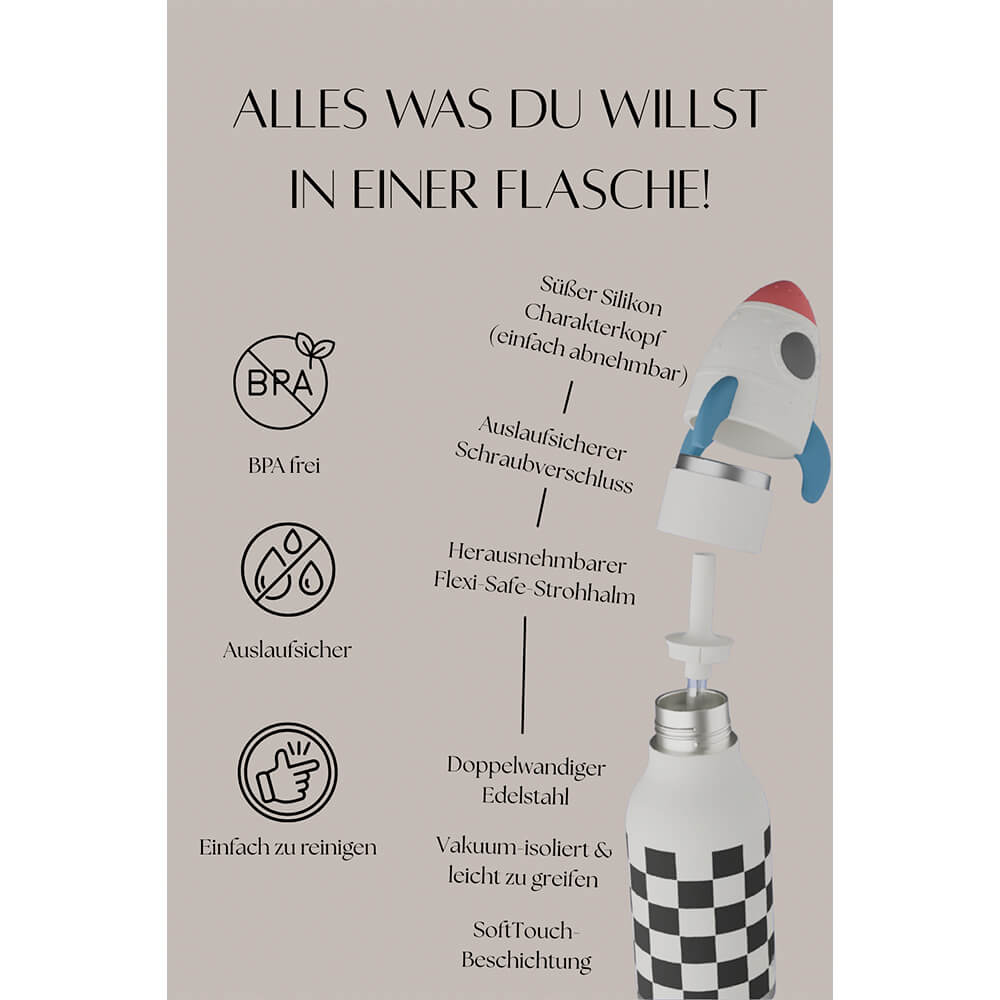 Asobu – Kinder Trinkflasche aus Edelstahl “Bestie Rocket”, 460 ml