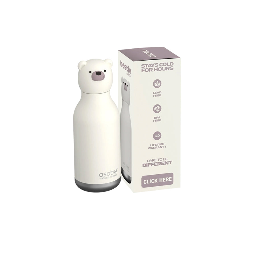 Asobu – Kinder Trinkflasche aus Edelstahl “Bestie White Bear”, 460 ml