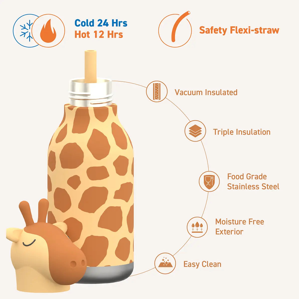 Asobu – Kinder Trinkflasche aus Edelstahl “Bestie Giraffe”, 460 ml