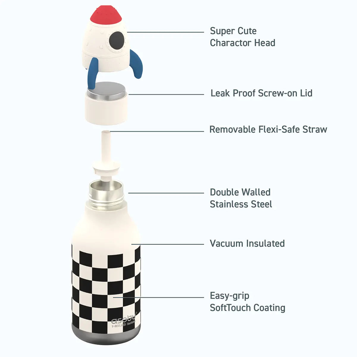 Asobu – Kinder Trinkflasche aus Edelstahl “Bestie Rocket”, 460 ml