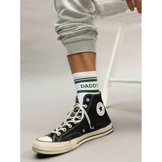 Famvibes Socken DADDY weiß / grün – Family Socken aus Baumwolle