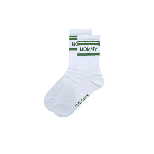 Famvibes Socken MOMMY weiß / grün – Family Socken aus Baumwolle
