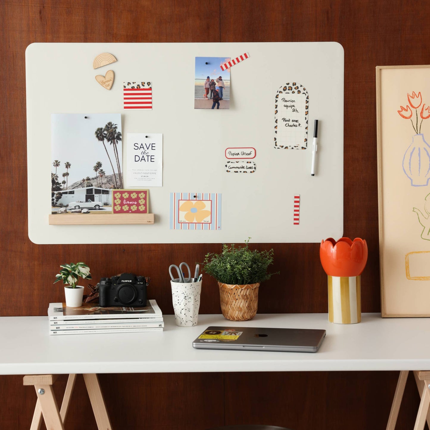 Ferflex - Magnettafel Beige, 60 x 40 cm, Magnetwand inkl. Magnete