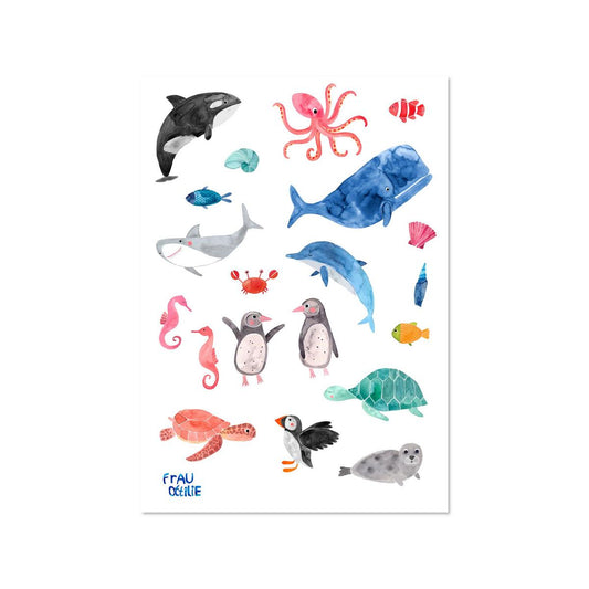 Frau Ottilie – Spülmaschinenfeste Sticker "Meer", DIN A5