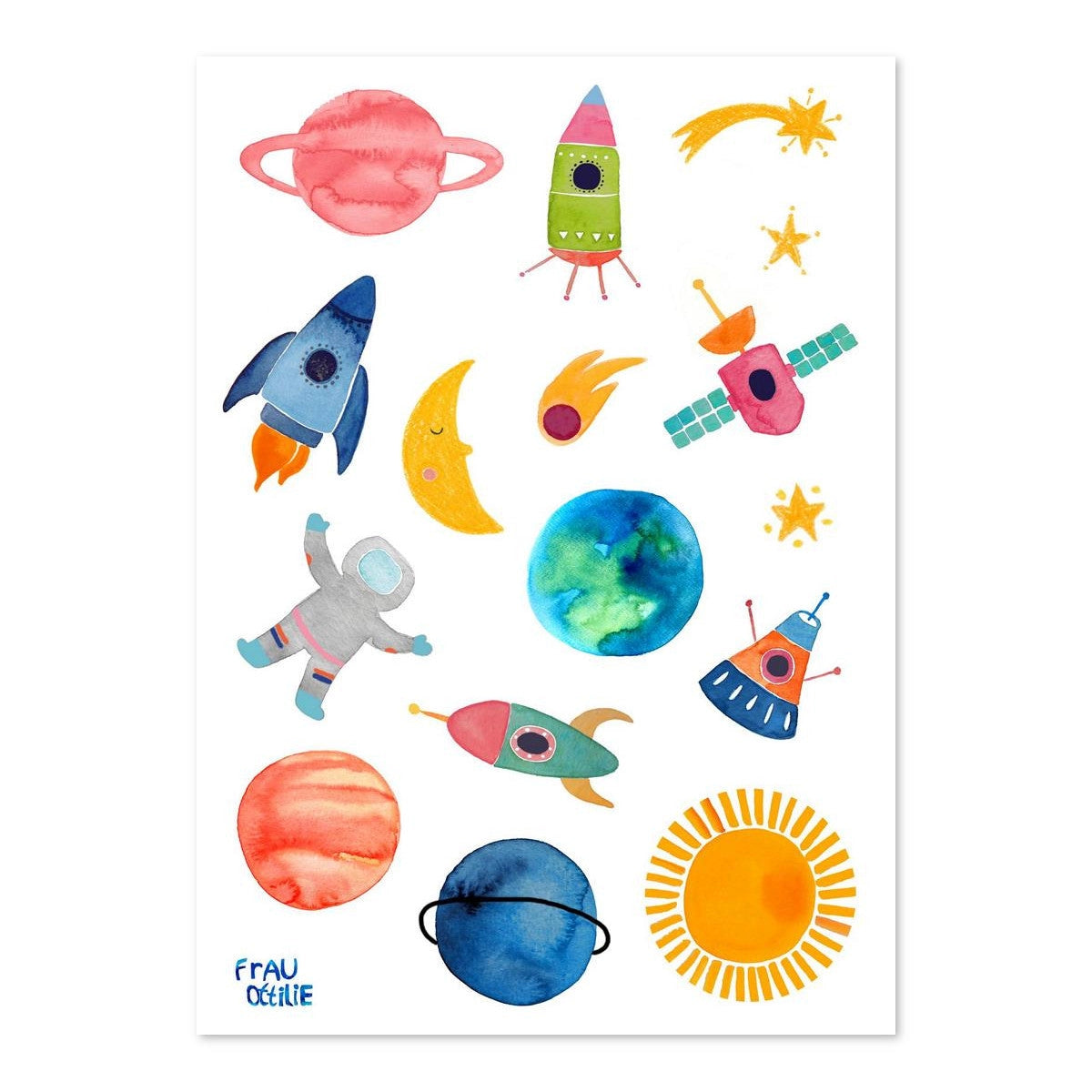 Frau Ottilie – Kindertattoos "Weltraum", vegan & dermatologisch getestet
