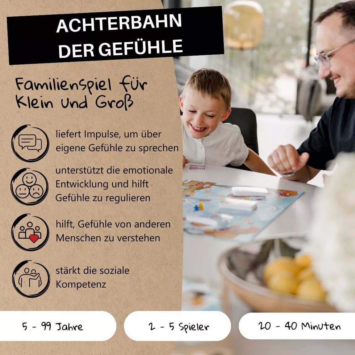 Hanniline - Brettspiel „Achterbahn der Gefühle“ – Familienspiel ab 6 Jahren