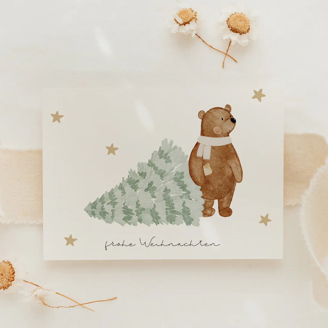 Hej Hanni - Weihnachtskarte "Bär holt Weihnachtsbaum", Postkarte