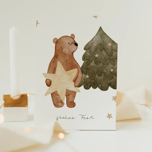 Hej Hanni - Weihnachtskarte "Bär & Weihnachtsbaum", Postkarte