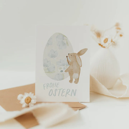 Hej Hanni - Postkarte "Frohe Ostern", Osterhase / Osterei 