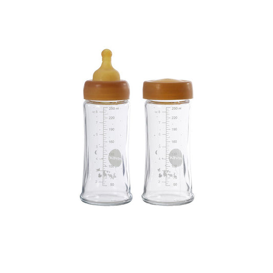 HEVEA - Babyflasche 250 ml, 2er Pack, 100% Glas und Naturkautschuk 