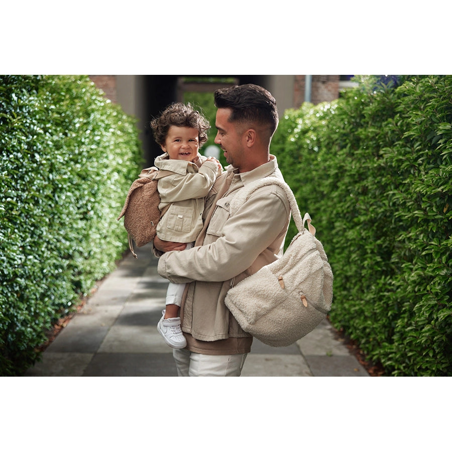 Jollein – Wickeltasche Rucksack "Bouclé Mom Bag", Beige 38x30x13 cm