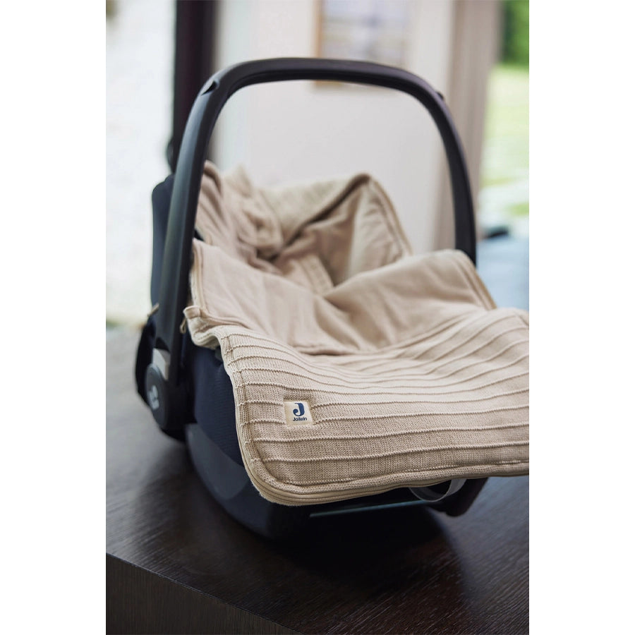 Jollein - Baby Fußsack Pure Knit Beige, aus 100% Bio-Baumwolle