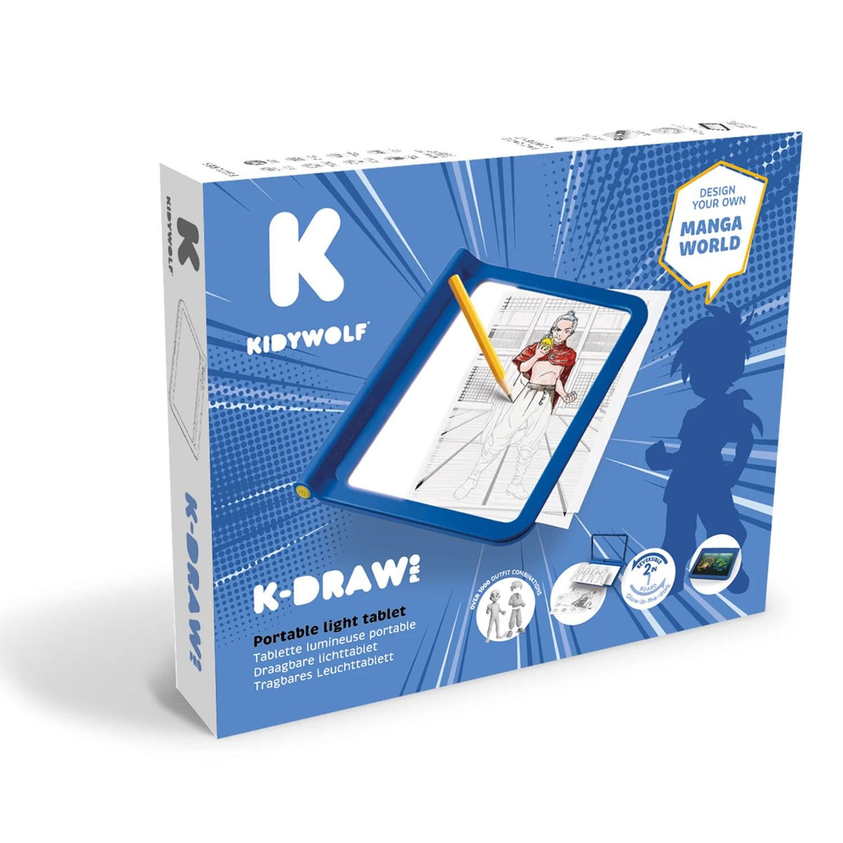 KIDYWOLF Kidydraw Pro Manga – LED Leuchttafel & Maltafel 2-in-1, blau