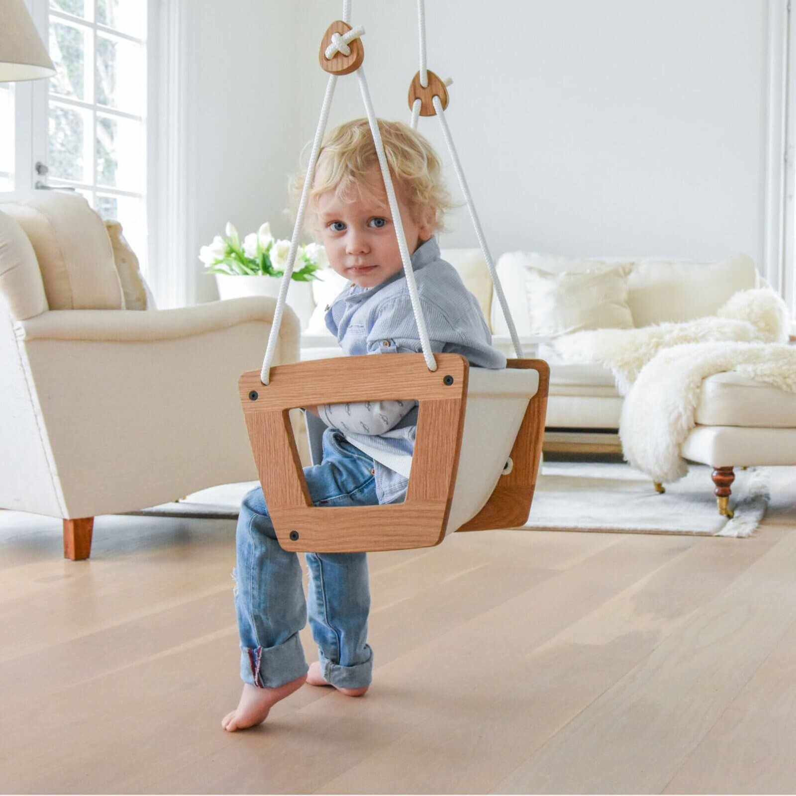 Lillagunga - Babyschaukel "Toddler Oak" Eiche/weiss Ab 3 Monaten