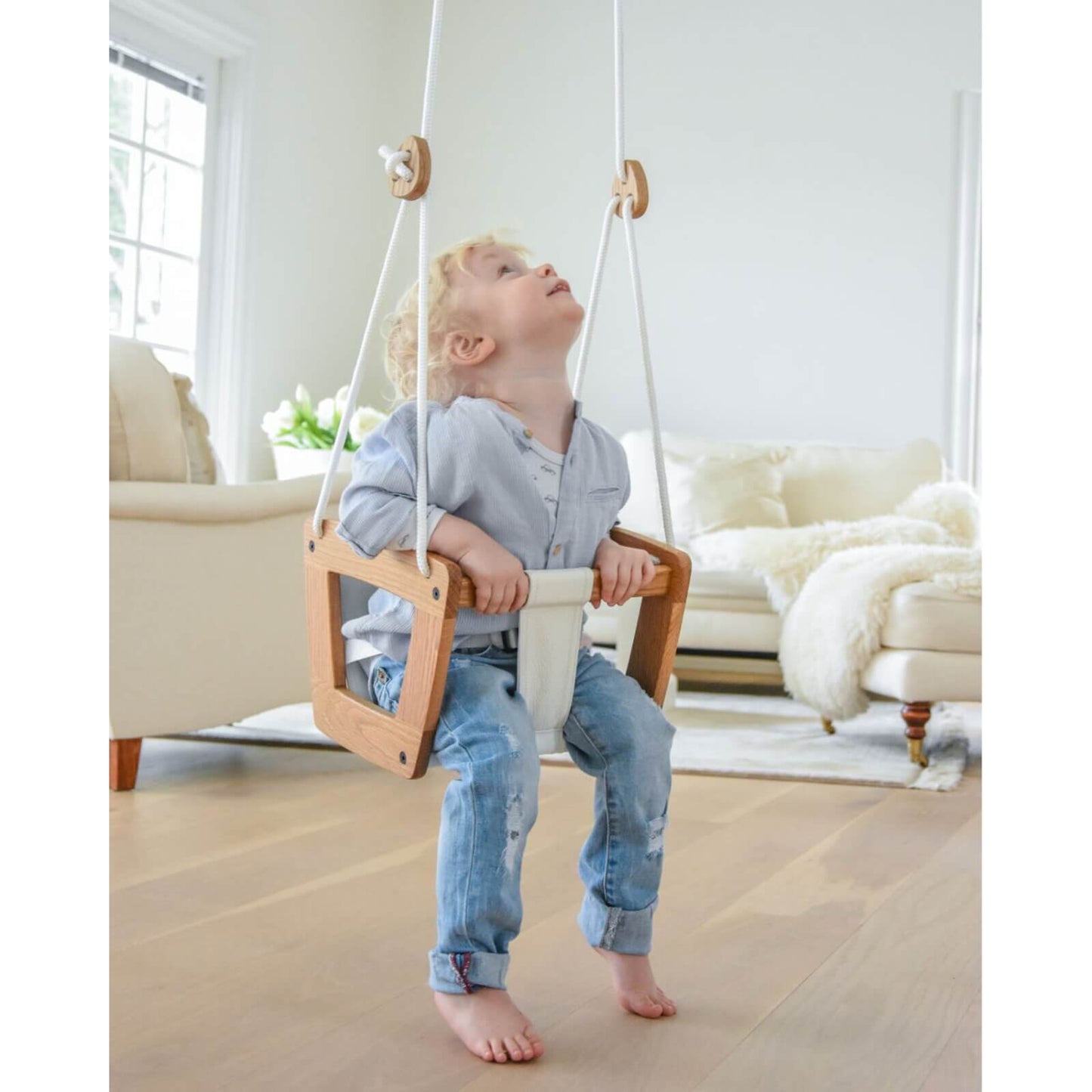 Lillagunga - Babyschaukel "Toddler Oak" Eiche/weiss Ab 3 Monaten