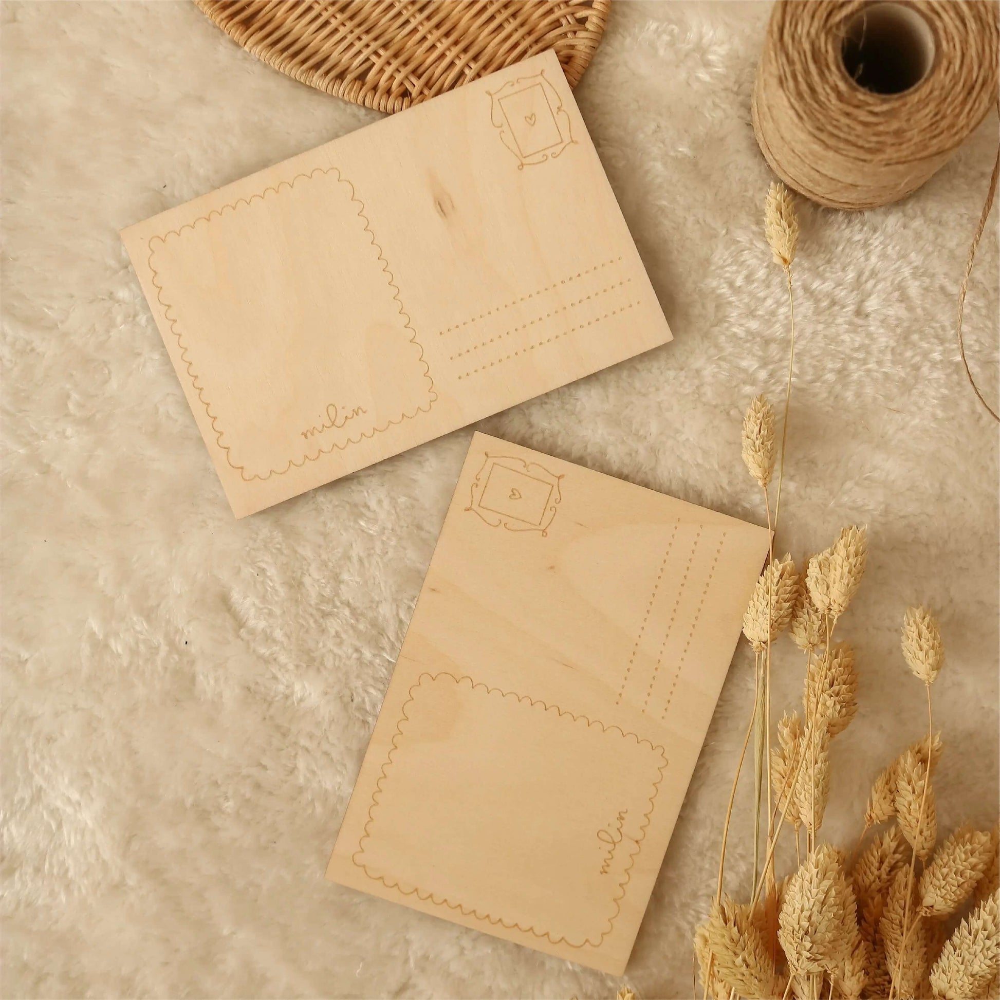 Milin – Holzkarte aus Naturholz, Postkarte & Grußkarte handgefertigt