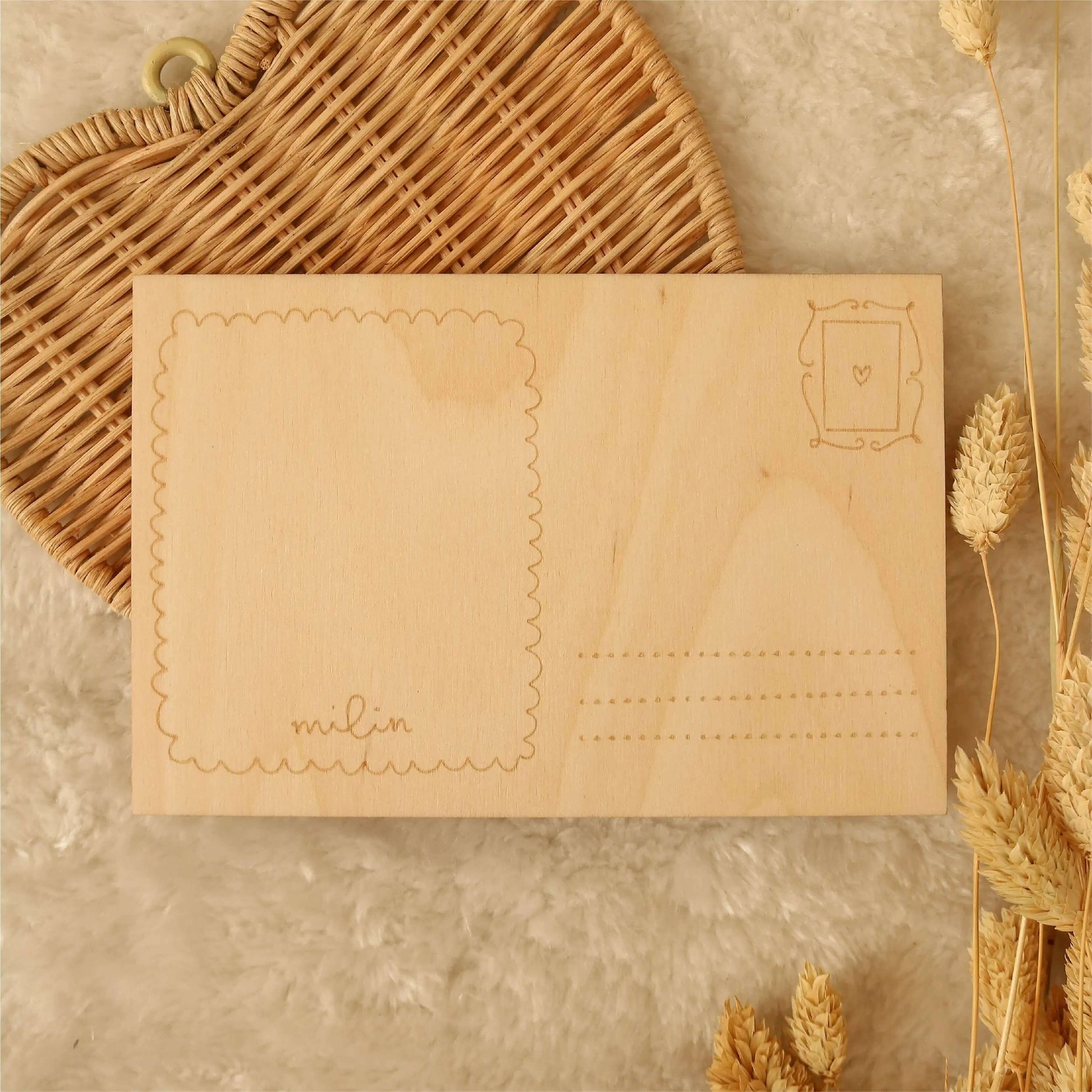 Milin – Holzkarte aus Naturholz, Postkarte & Grußkarte handgefertigt