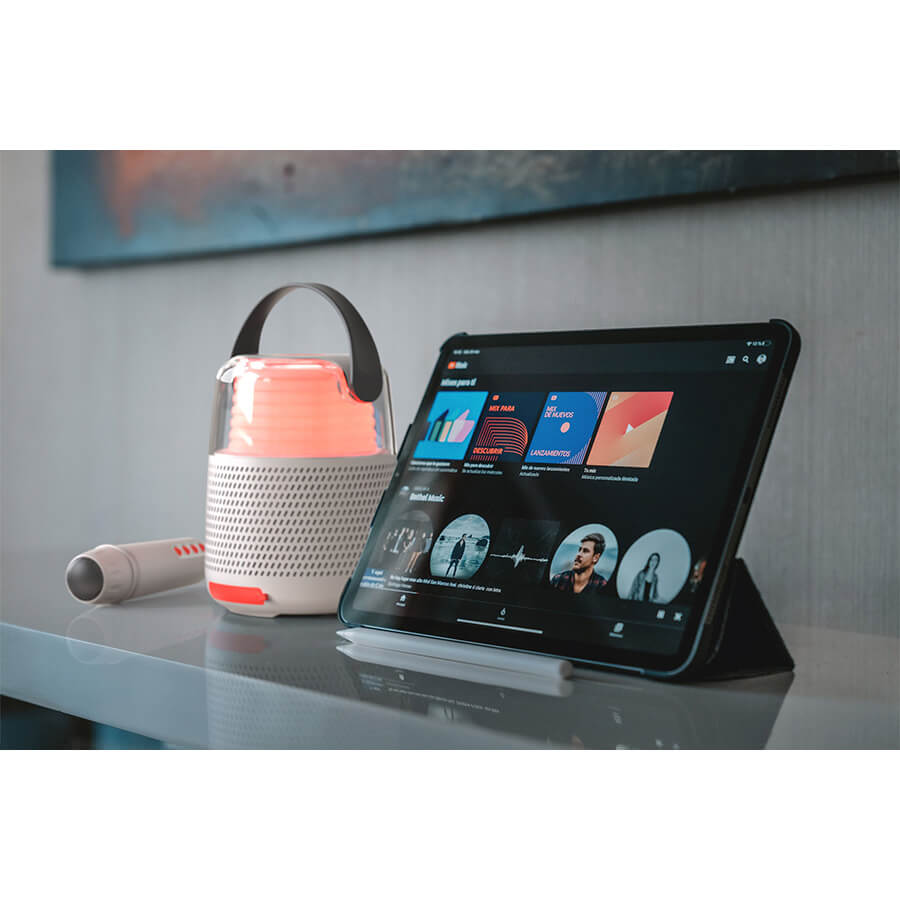 MOB – Karaoke Lautsprecher KS-80 Grey mit Mikrofon, Bluetooth & Licht