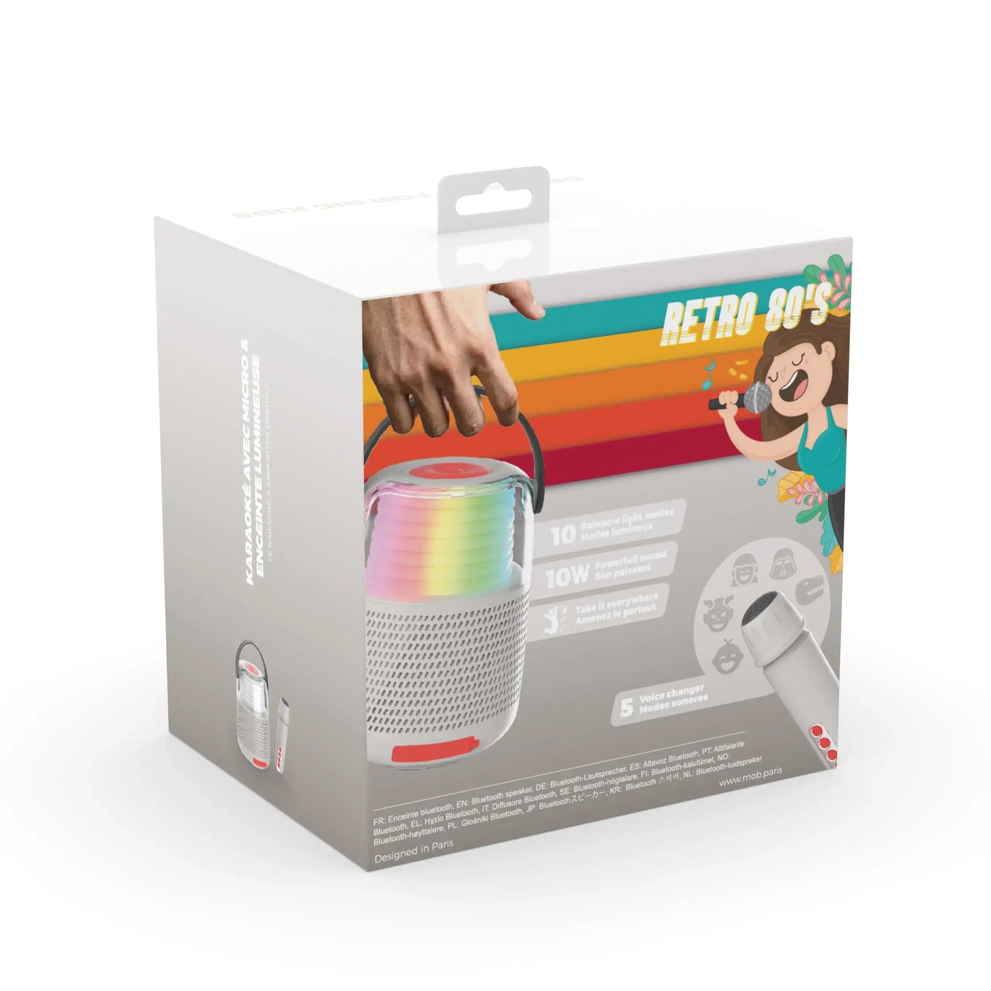 MOB – Karaoke Lautsprecher KS-80 Grey mit Mikrofon, Bluetooth & Licht