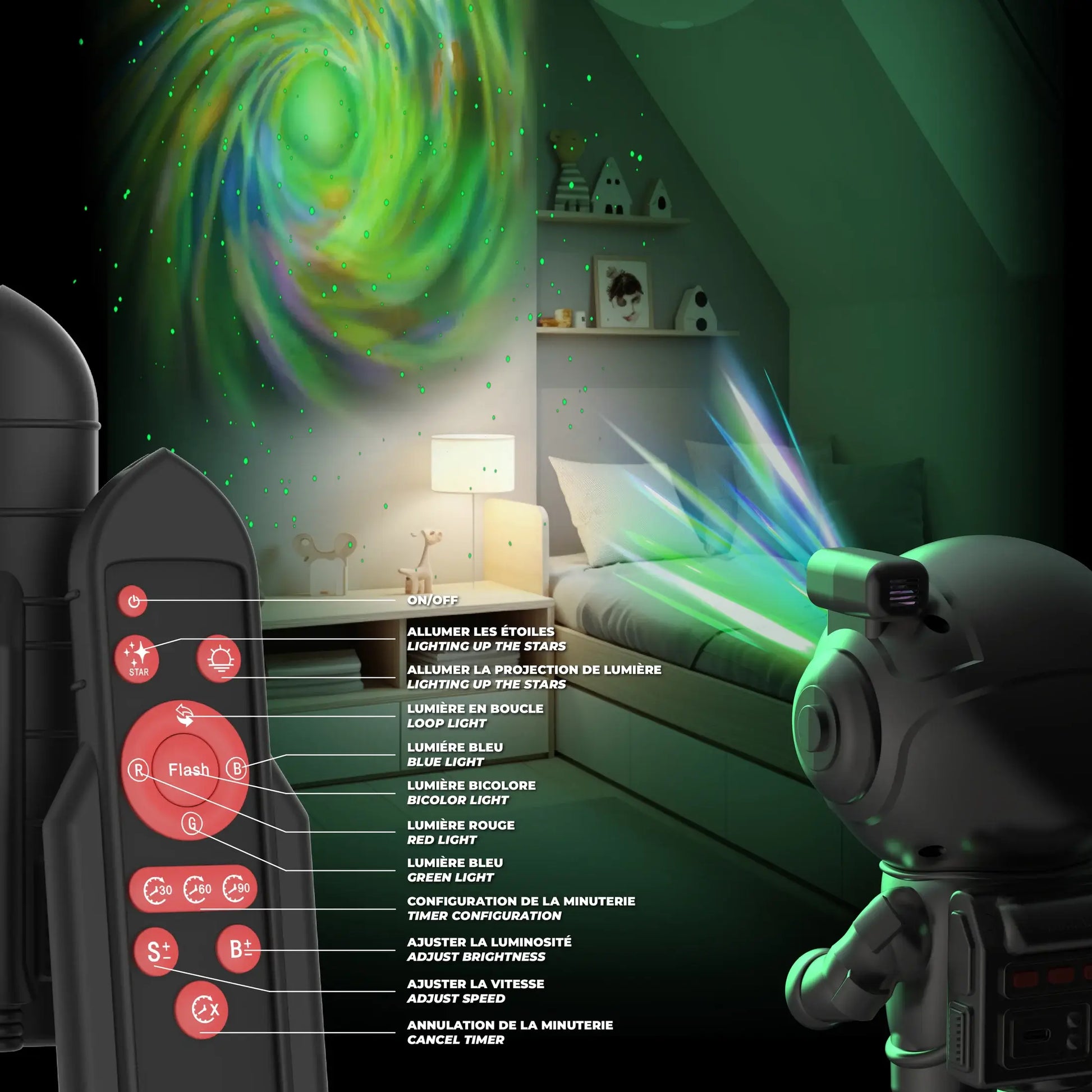 MOB – Stellar Light Milky Way Silver Projektor, Astronaut Nachtlampe